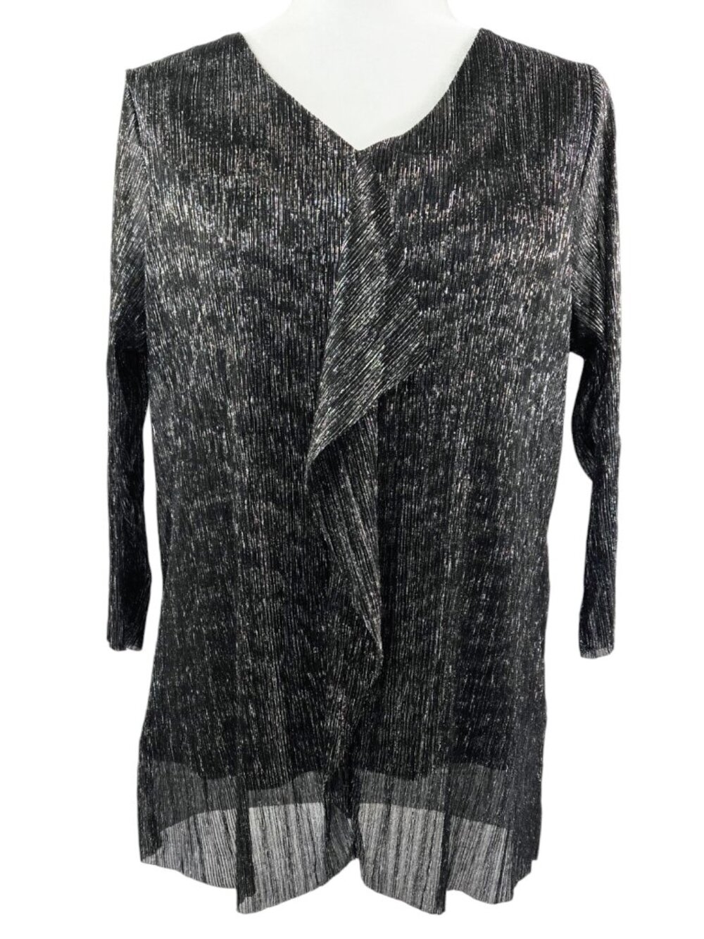 Christopher & Banks NWT Black Silver Metallic Top Easy Wear Every Wear